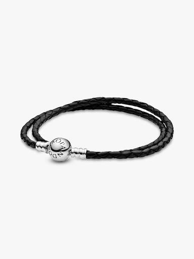 Pulsera Doble de Cuero Negro