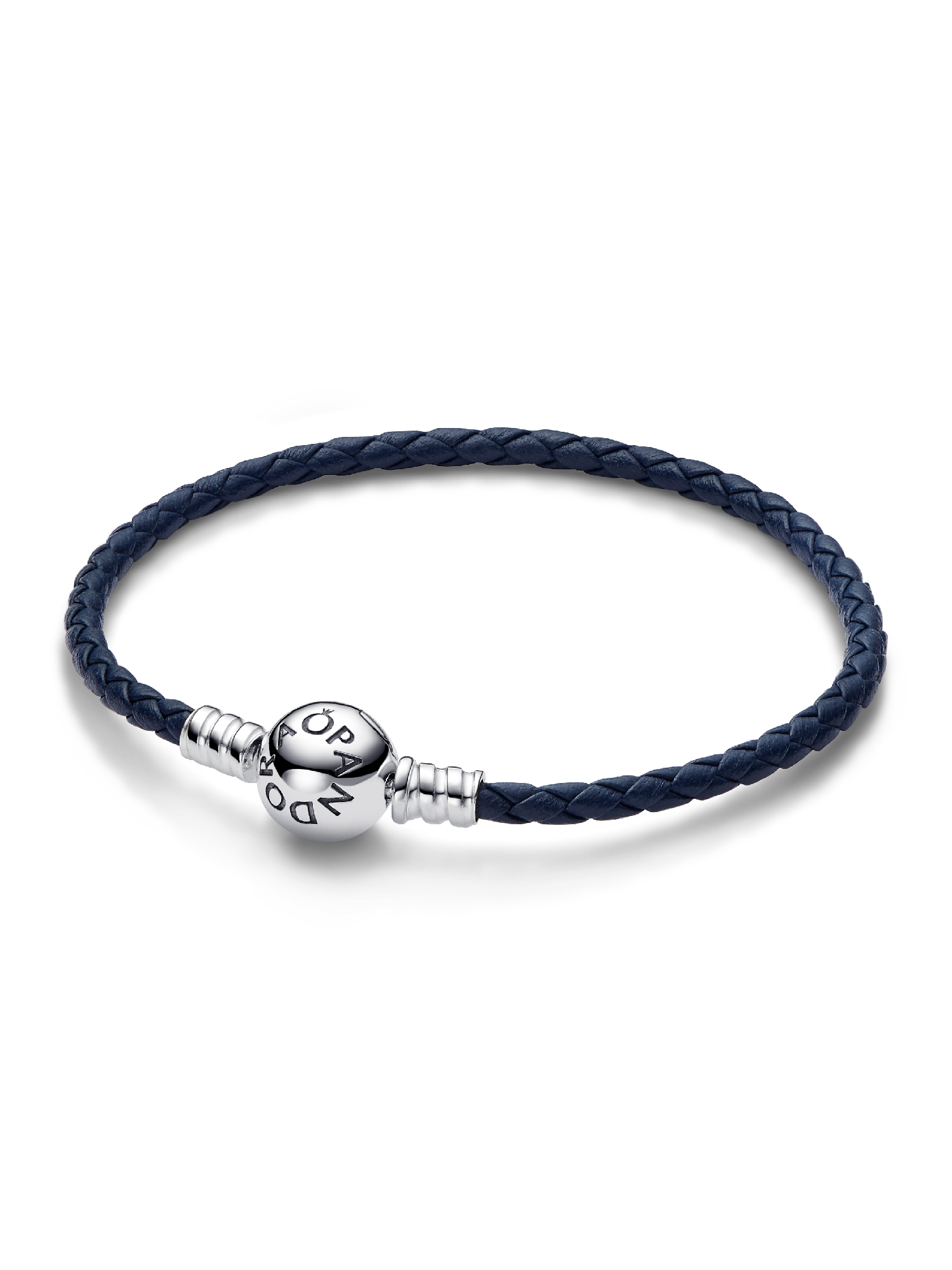 Pulsera de Cuero Trenzado Azul con Cierre Redondo de Pandora Moments
