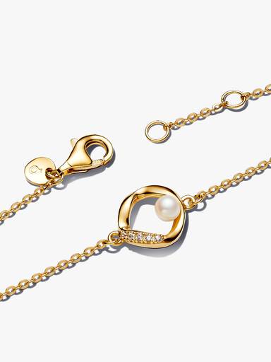 Pulsera Círculo Forma Orgánica en Pavé y Perla Cultivada de Agua Dulce Tratada