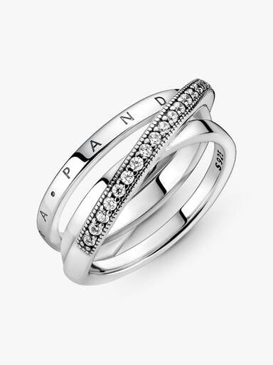 Anillo Cruzado Triple Alianza en Pavé