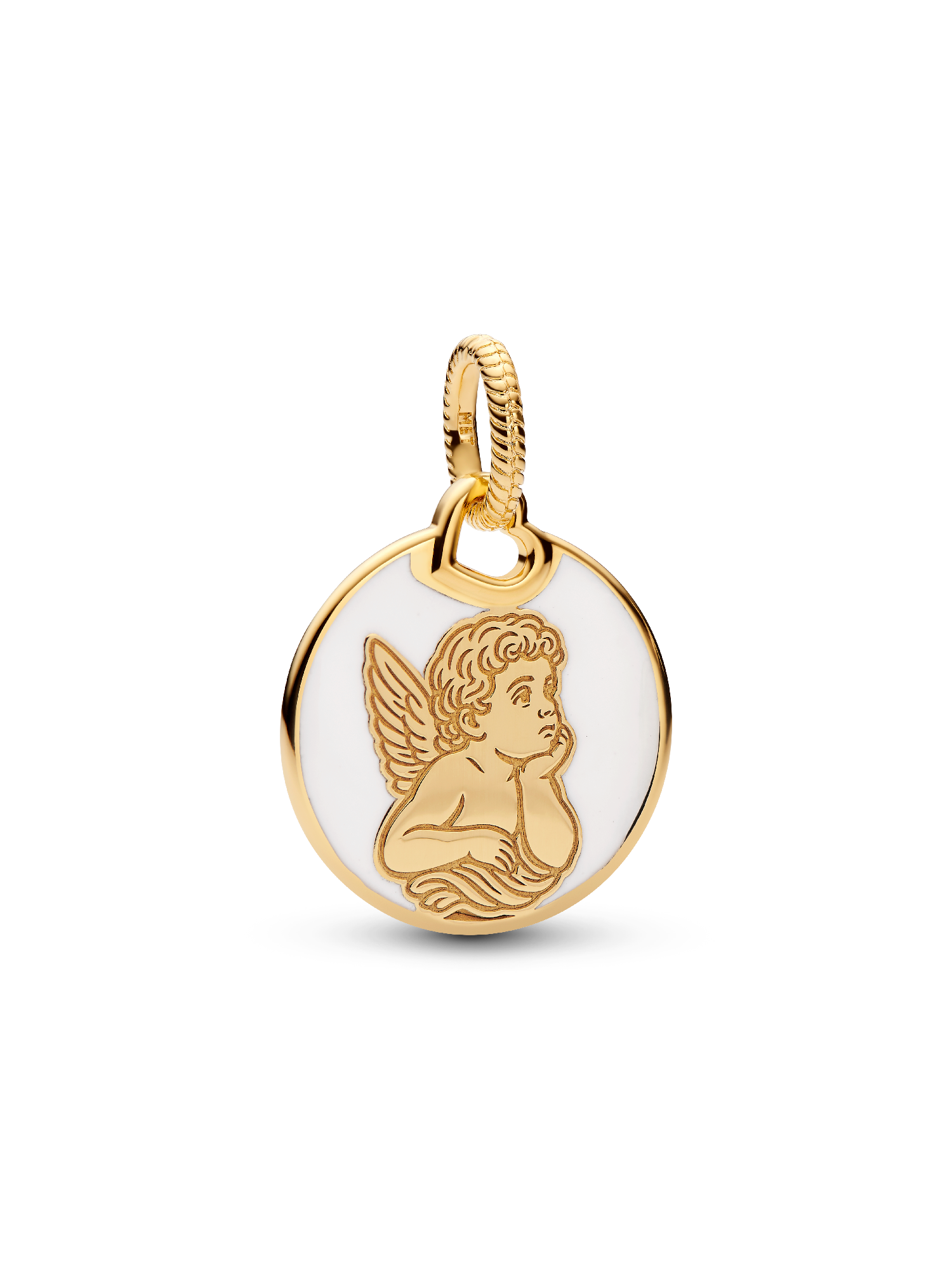 Angel 14k gold-plated dangle with white enamel