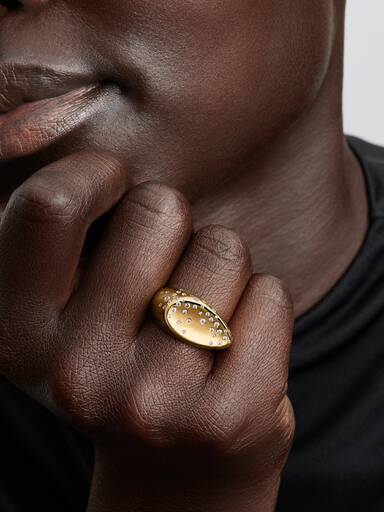Anillo Sello Óvalo Abovedado con Gemas Engastadas