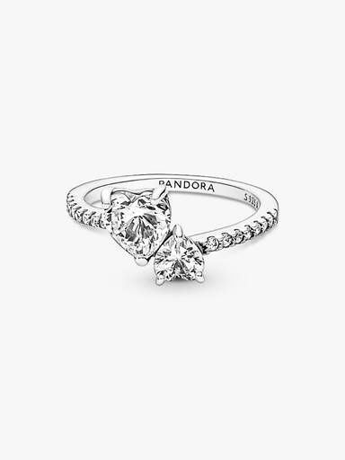 Anillo con un recubrimiento de oro de 14k Corazón Doble Brillante