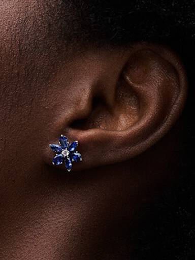 Pendientes de Botón Herbario Azul Brillante