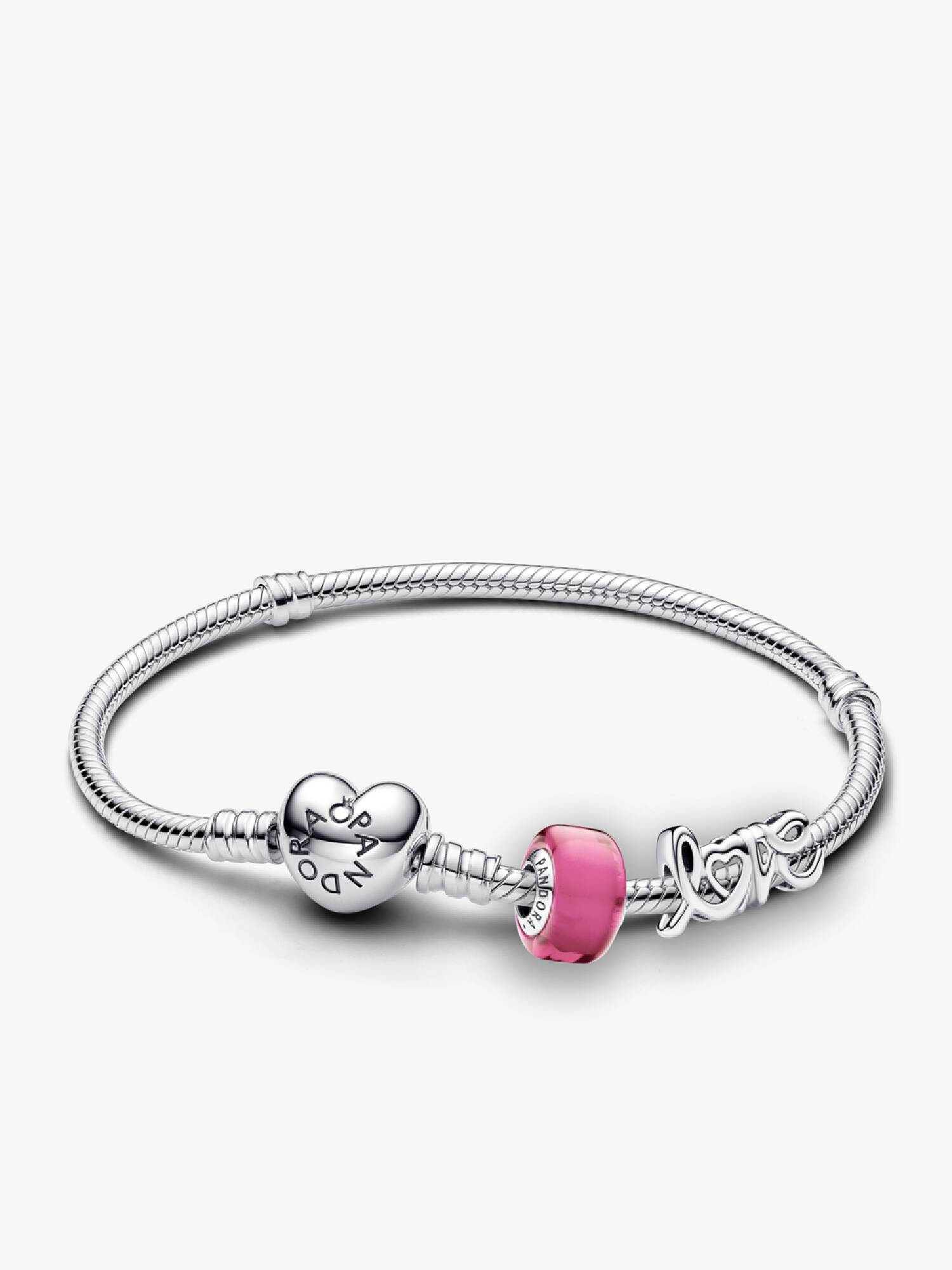 Conjunto de Regalo Pulsera y Charms Love y Cristal de Murano Rosa