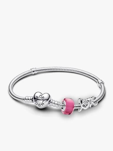 Conjunto de Regalo Pulsera y Charms Love y Cristal de Murano Rosa