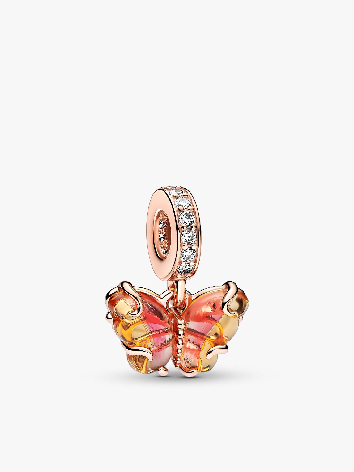 Charm Colgante de Cristal de Murano Rosa y Amarillo Mariposa