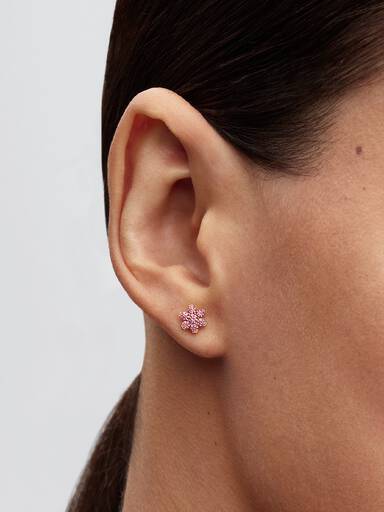 Pendientes de Botón Flor Rosa Brillante