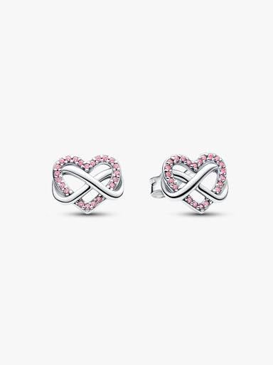 Pendientes de Botón Corazón Infinito Rosa Brillante