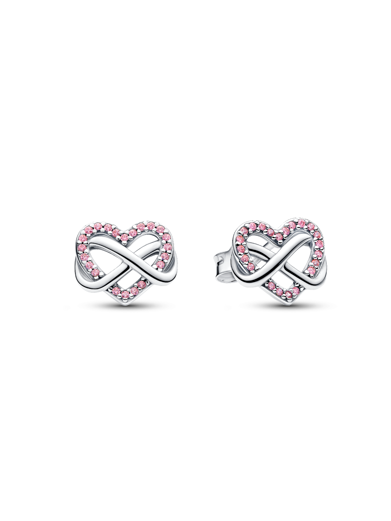Pendientes de Botón Corazón Infinito Rosa Brillante