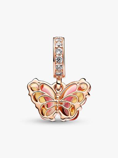 Charm Colgante de Cristal de Murano Rosa y Amarillo Mariposa