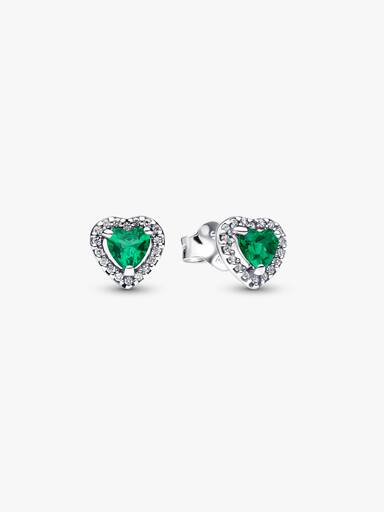 Pendientes de Botón Corazón Elevado Verde