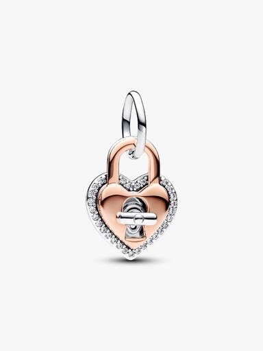 Charm Colgante Doble Candado de Corazón que Gira en Dos Tonos