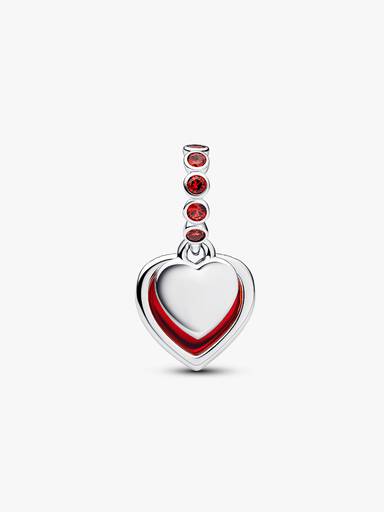Charm Colgante Doble Corazón Cristal de Murano Rojo