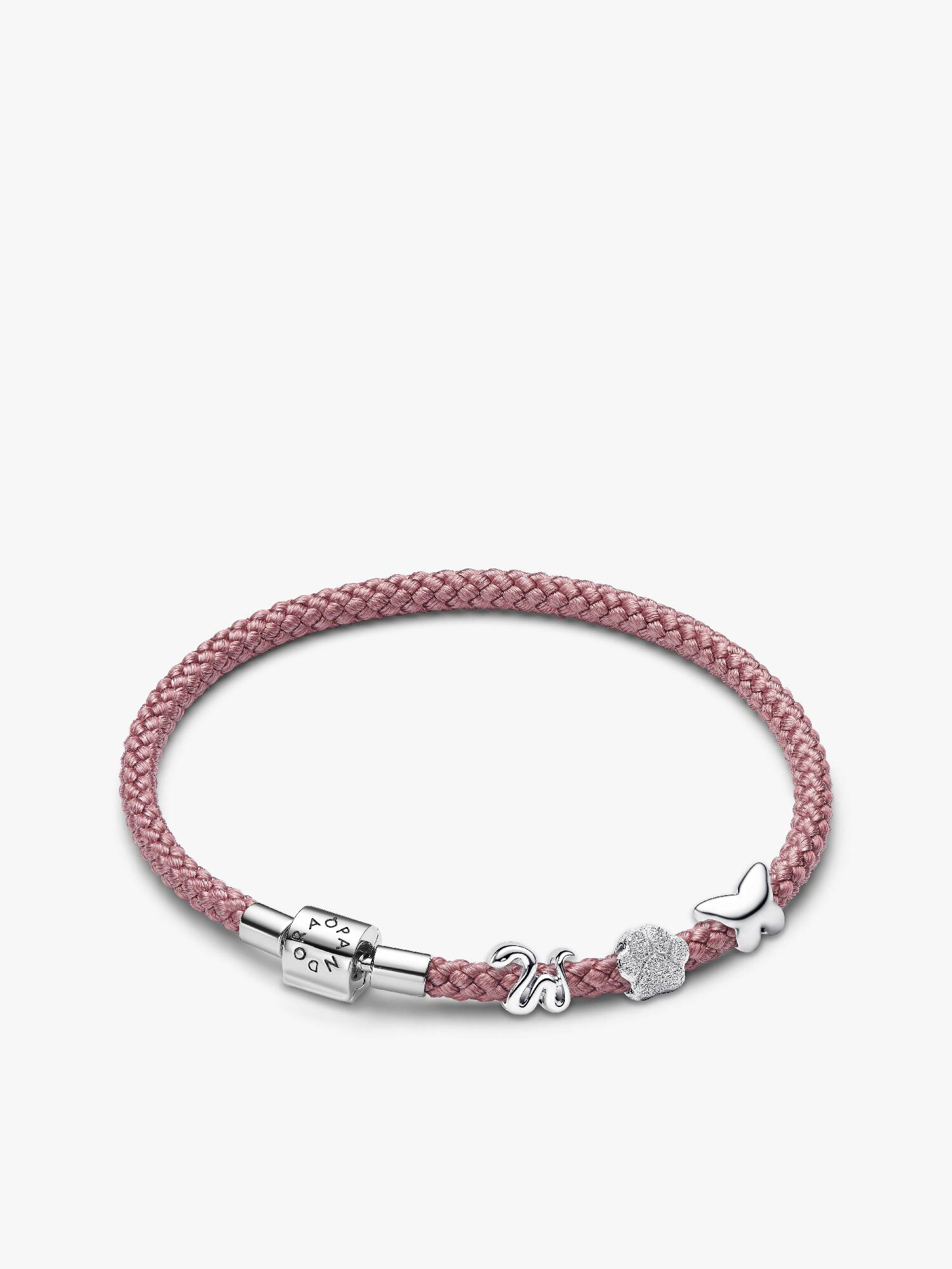 Conjunto de Regalo Pulsera Cordón Rosa con Charms Mini Serpiente, Huella Textura y Mariposa
