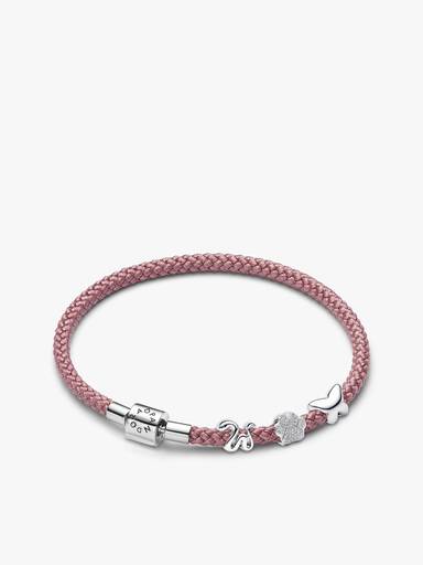 Conjunto de Regalo Pulsera Cordón Rosa con Charms Mini Serpiente, Huella Textura y Mariposa