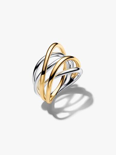 Anillo Bandas Entrelazadas Doble en Dos Tonos