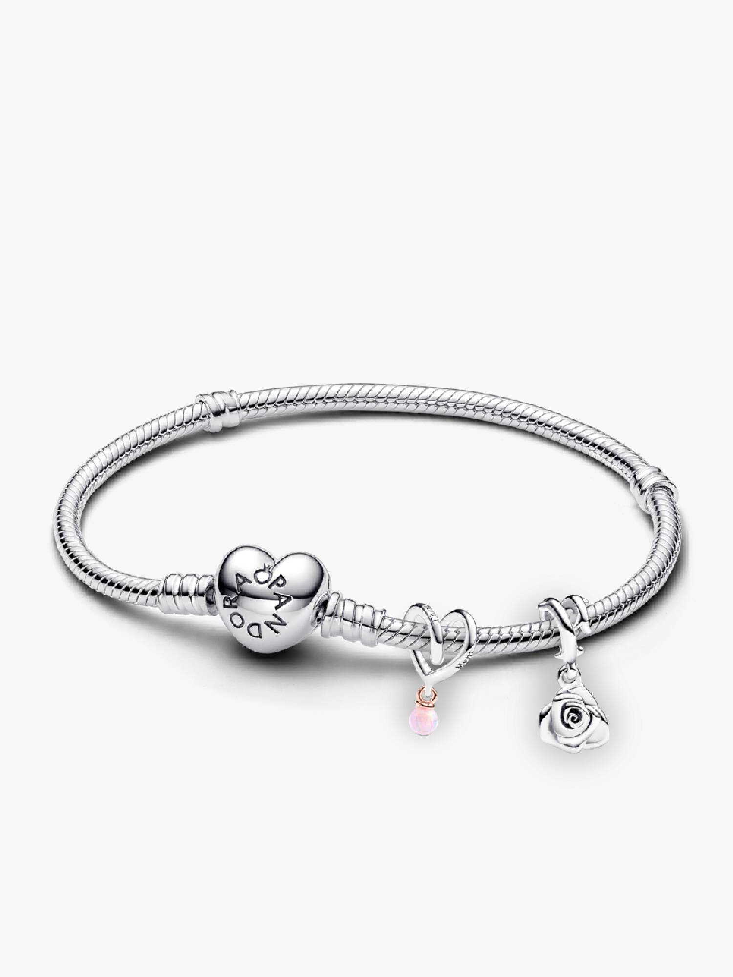 Conjunto de Regalo Pulsera Cierre Corazón y Charms Corazón y Rosa Colgante