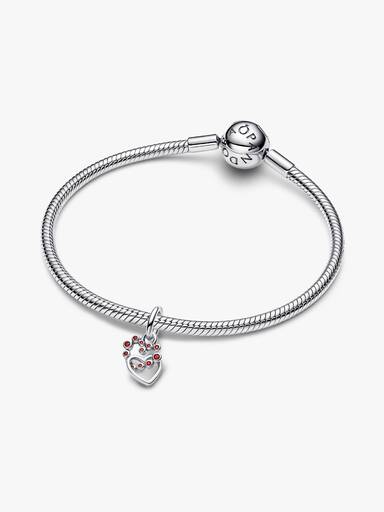 Charm Colgante Corazones Conectados y Gemas Rojas