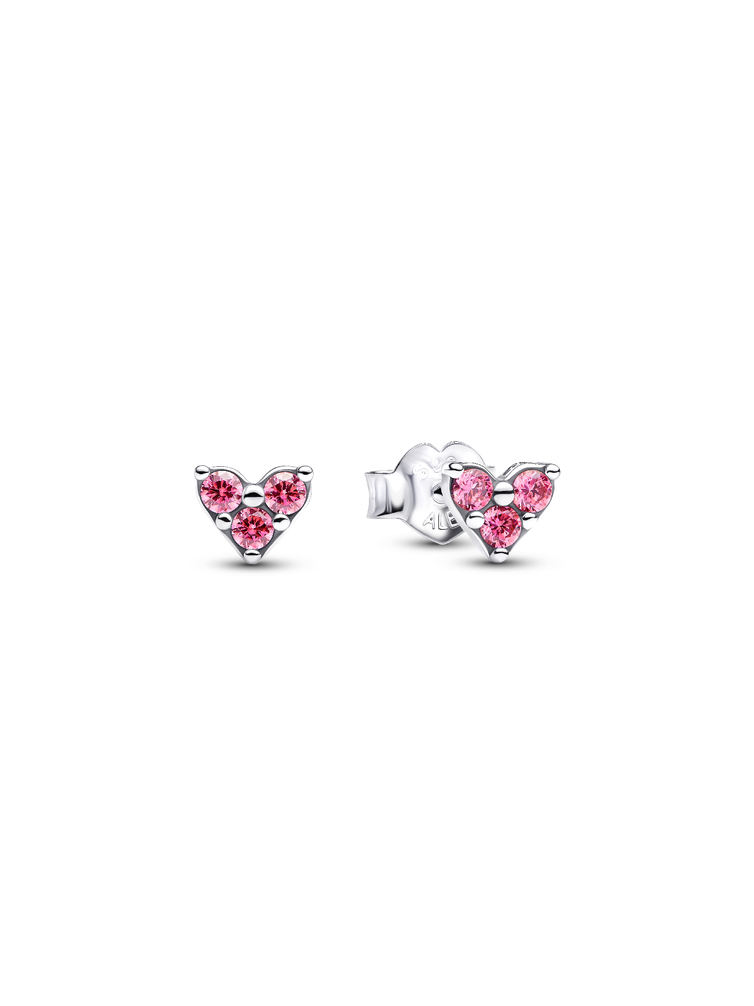 Pendientes de botón Corazón Triple Gema Rosa