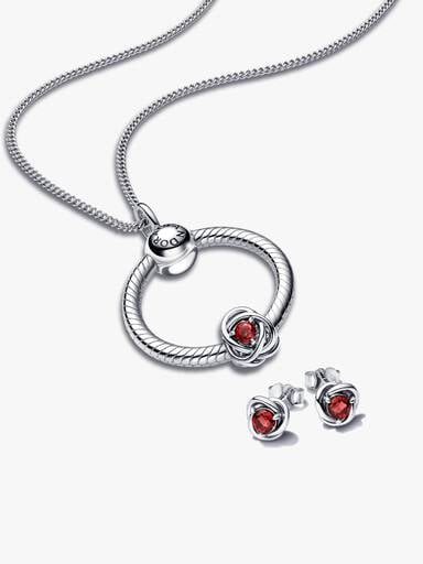 January Birthstone Eternity Circle O Pendant and Earrings Set