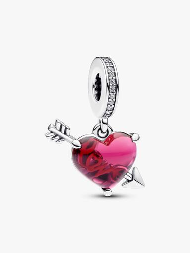 Charm Colgante Corazón y Flecha Cristal de Murano Rojo