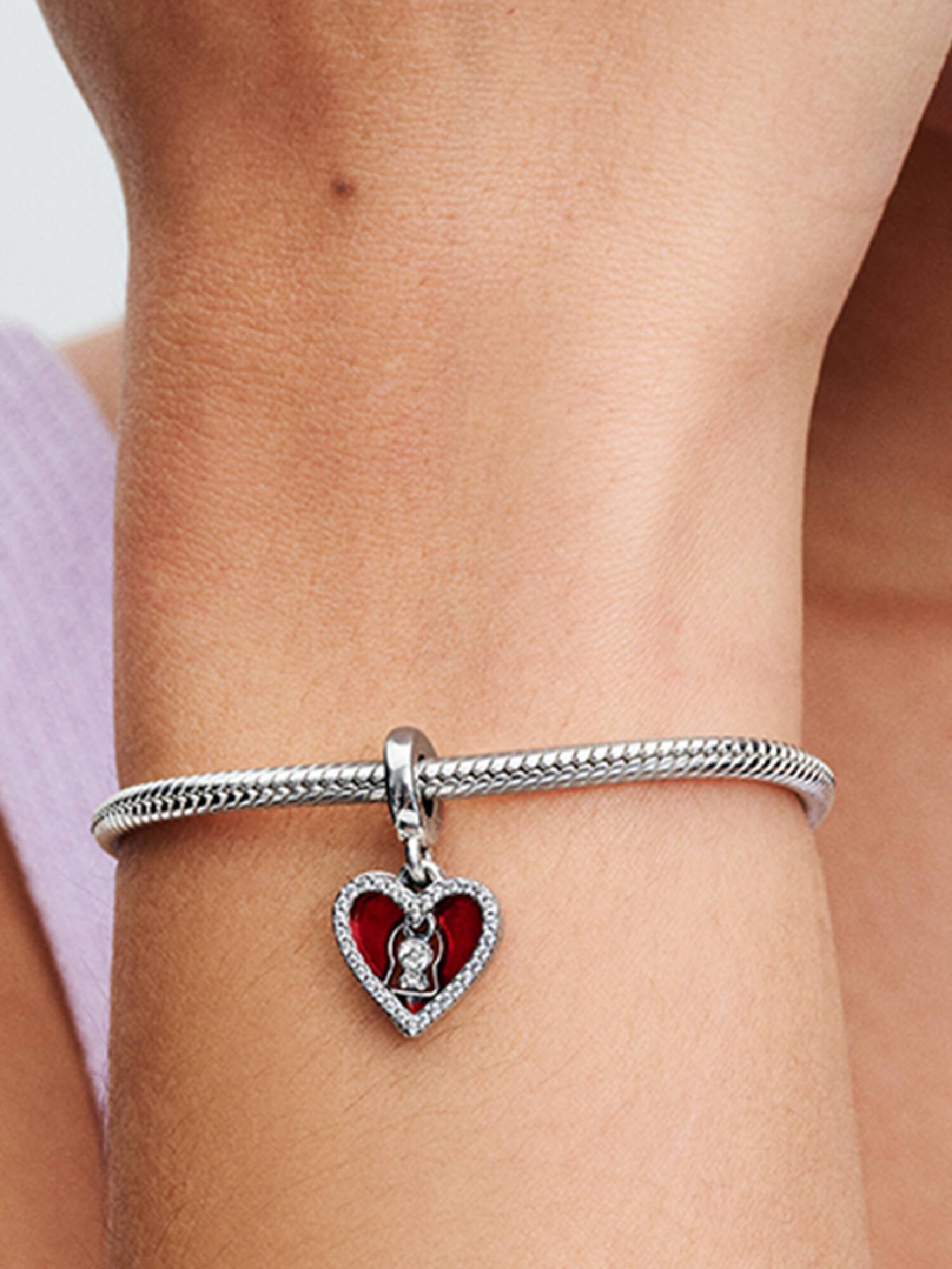 Charm Colgante Doble Corazón y Ojo de Cerradura