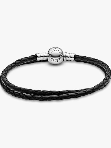 Pulsera Doble de Cuero Negro