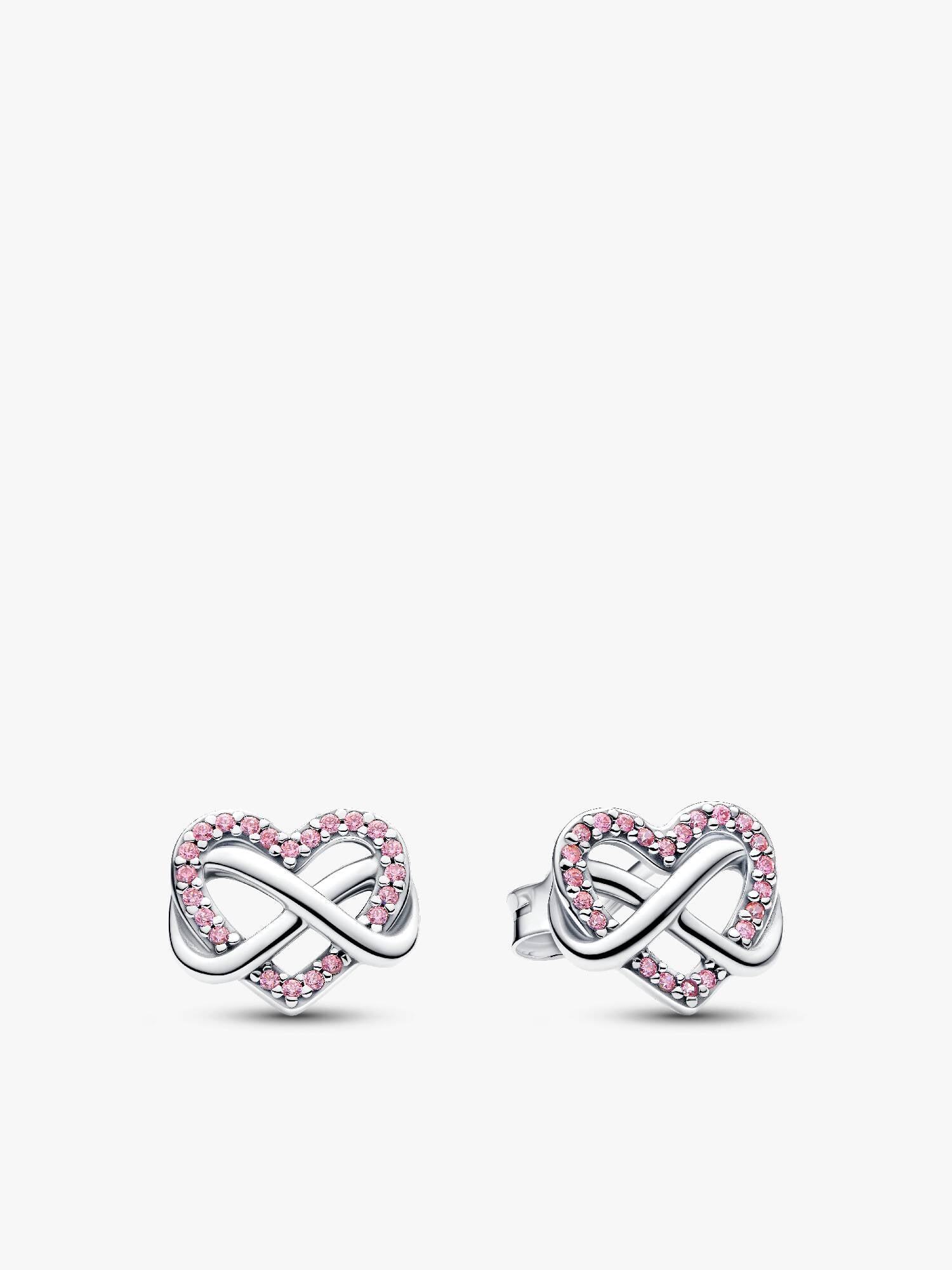 Pendientes de Botón Corazón Infinito Rosa Brillante