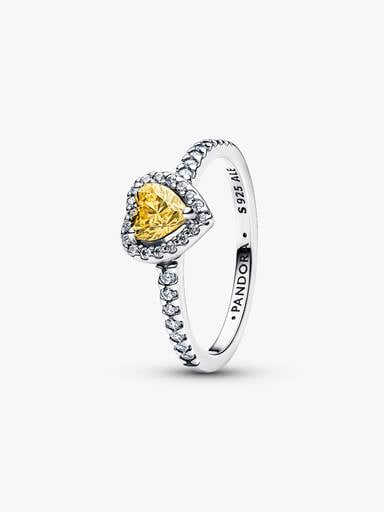 Anillo Corazón Amarilllo en Relieve Brillante