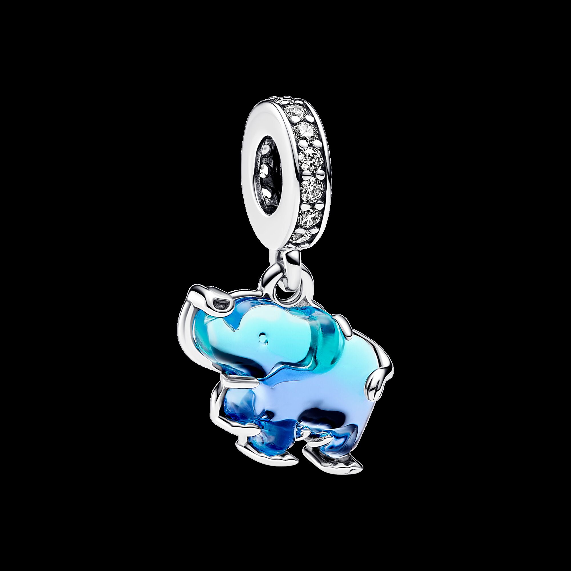 Pandora Charm Colgante de Cristal de Murano Azul Elefante en Plata de Ley