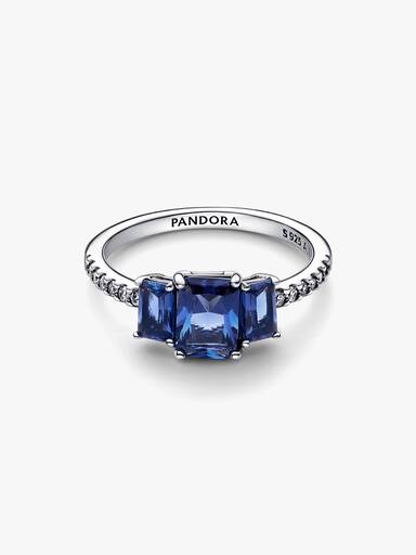 Anillo Brillante Tres Gemas Azules Rectangulares