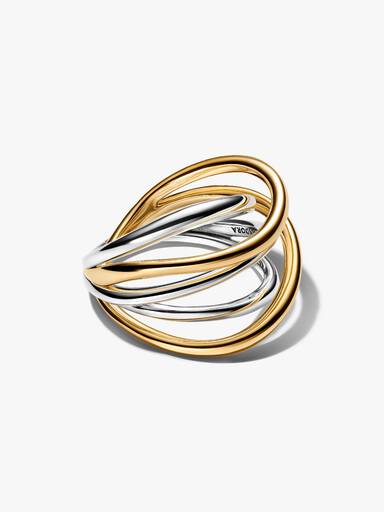 Anillo Bandas Entrelazadas Doble en Dos Tonos