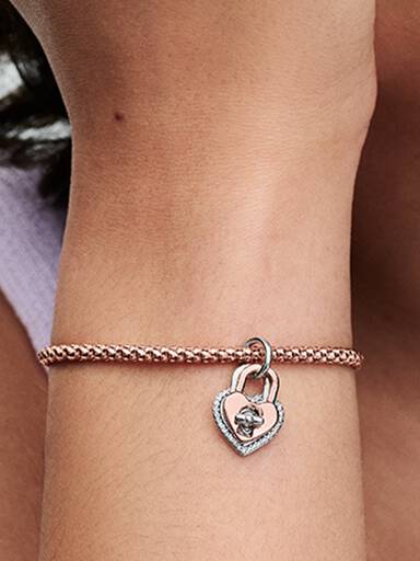 Charm Colgante Doble Candado de Corazón que Gira en Dos Tonos