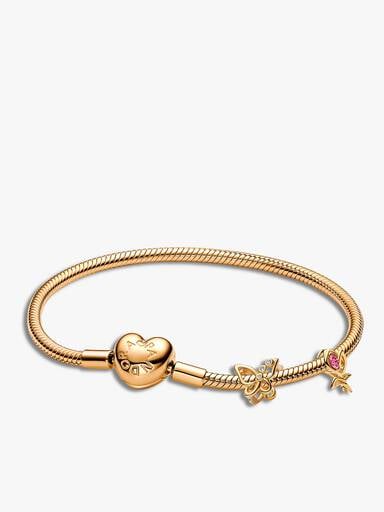 Conjunto de Regalo Pulsera Corazón y Charms Mariposa y Tulipán en Filigrana