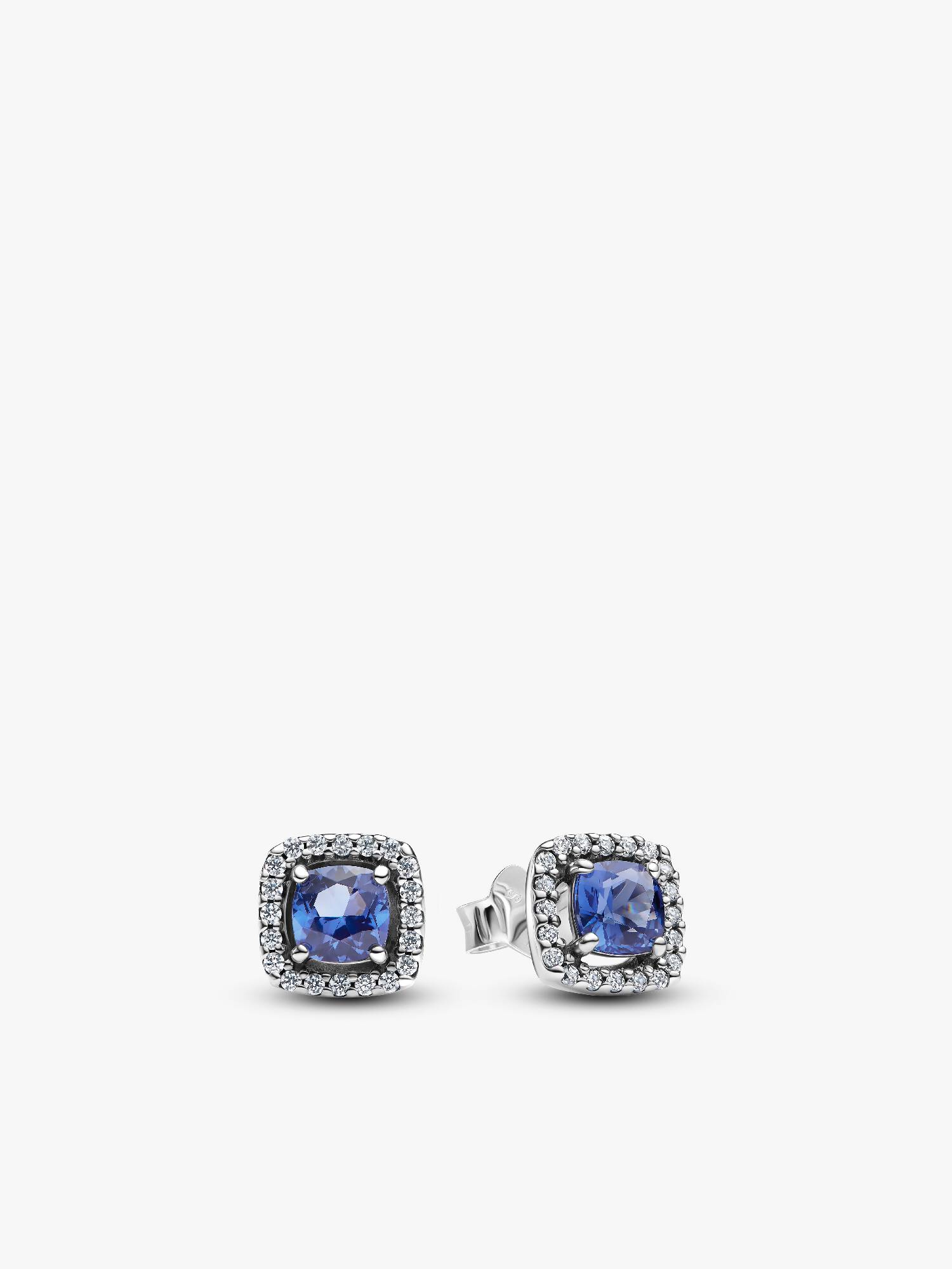 Pendientes de botón Halo Azul Cuadrado Brillante