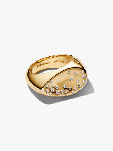 Anillo Sello Óvalo Abovedado con Gemas Engastadas