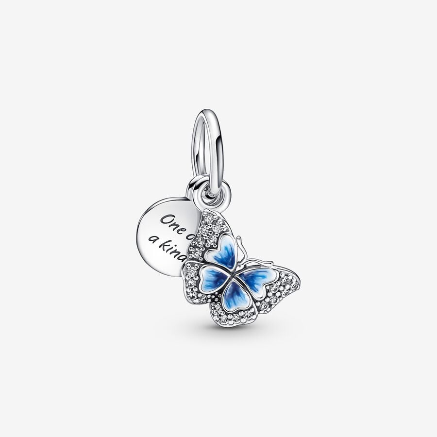 Charm Colgante Doble Mariposa Azul y Cita image number 0