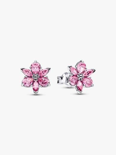 Pendientes de botón Herbario Flor Rosa Brillante