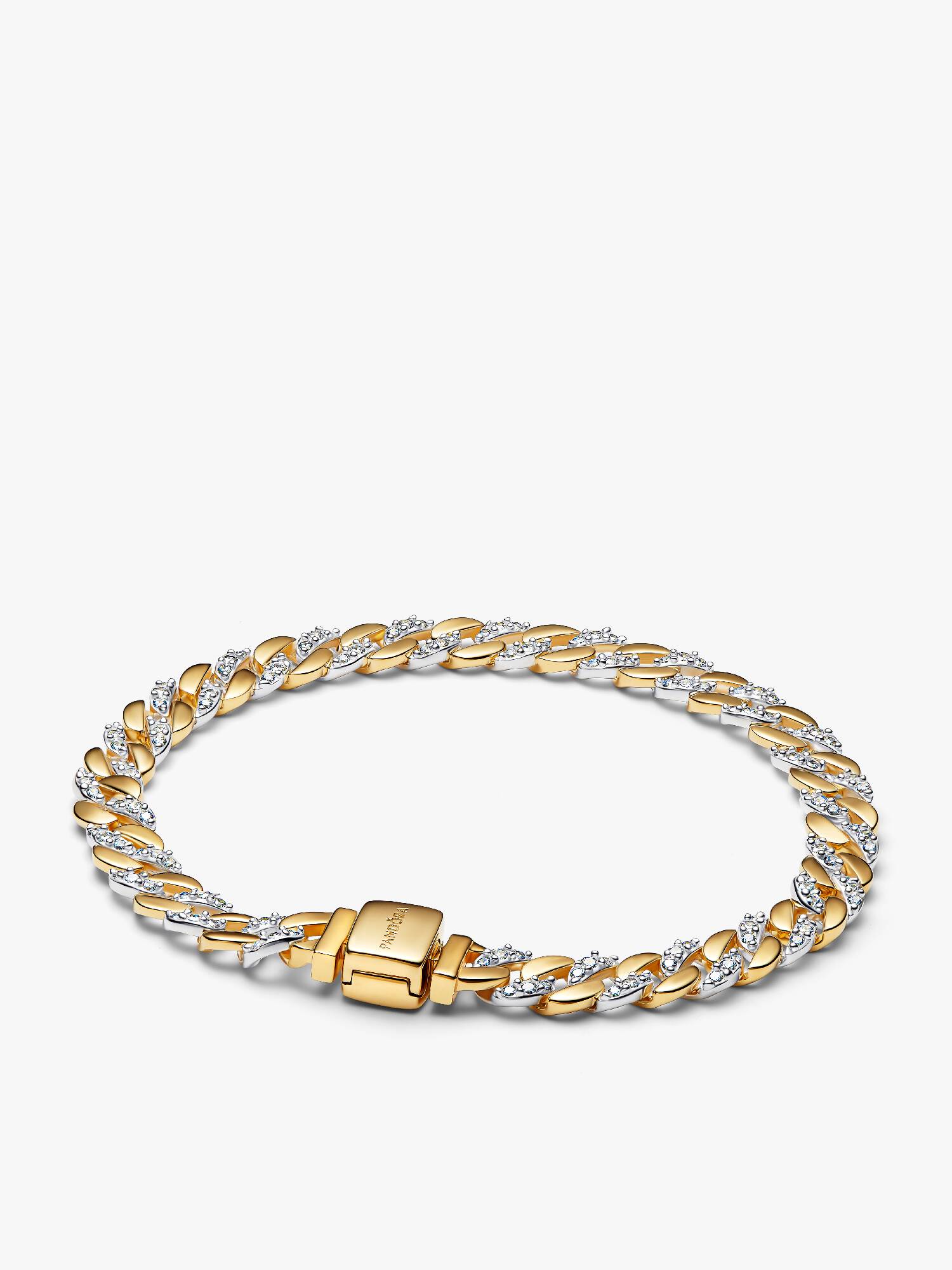 Pulsera de Cadena Cubana en Pavé Dos Tonos
