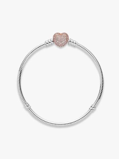 Pulsera de Cadena de Serpiente con Cierre de Corazón en Pavé
