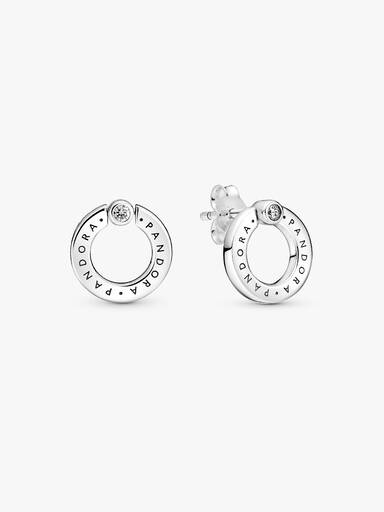 Pendientes de botón Reversibles Círculo en Pavé & Logo