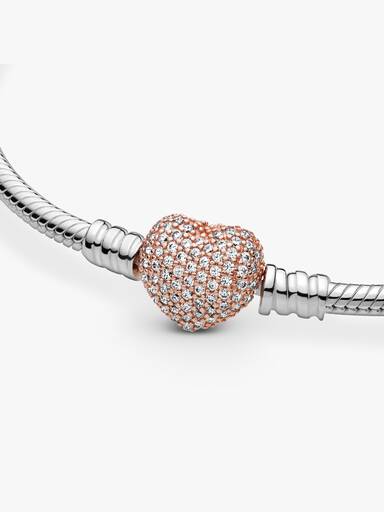 Pulsera de Cadena de Serpiente con Cierre de Corazón en Pavé