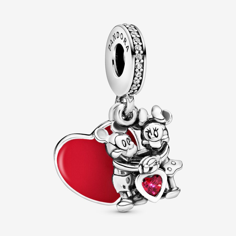 Charm colgante en plata de ley Minnie y Mickey con Amor image number 0