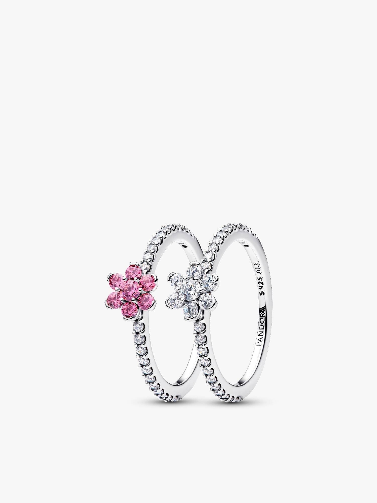 Conjunto de Regalo Anillos Flor Brillante Rosa y Transparente