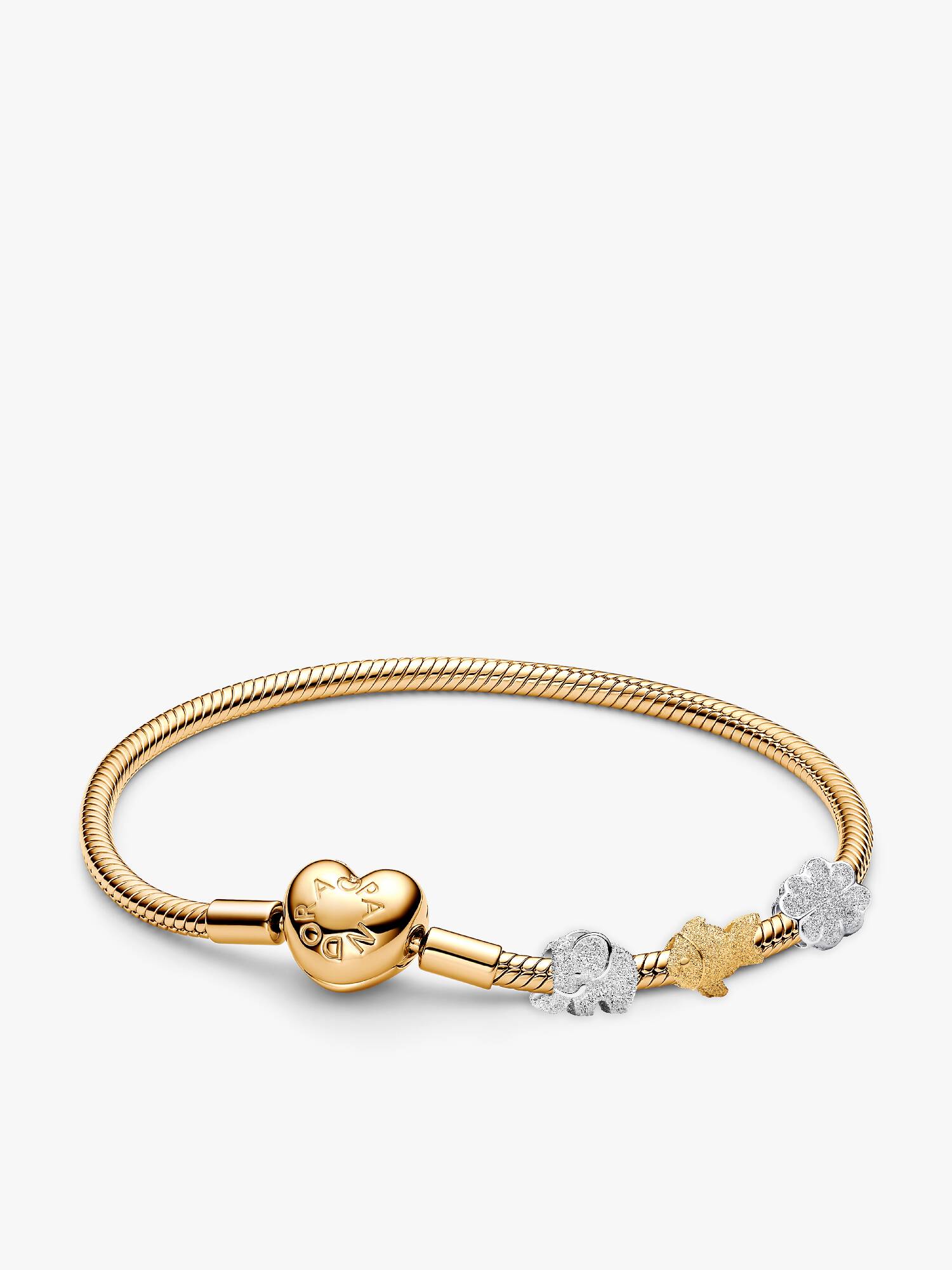 Conjunto de Regalo Pulsera Dorada con Charms Elefante, Pez y Trébol