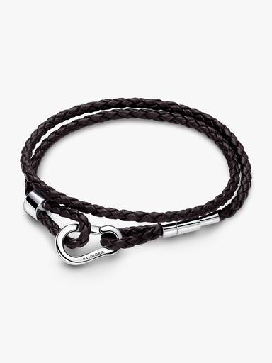 Pulsera Pandora Moments en Cuero Trenzado Doble Marrón