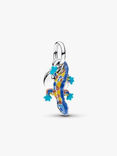 Charm Colgante Doble Salamandra y Etiqueta Redonda Grabable