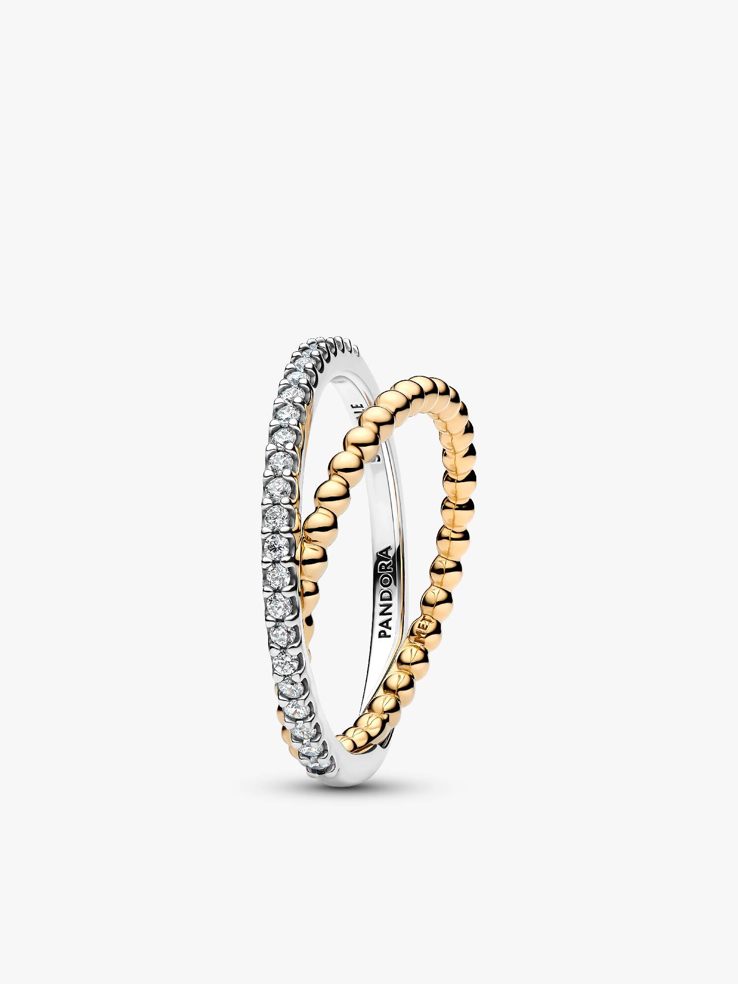 Anillo Banda Doble Cruzada Cuentas y Pavé