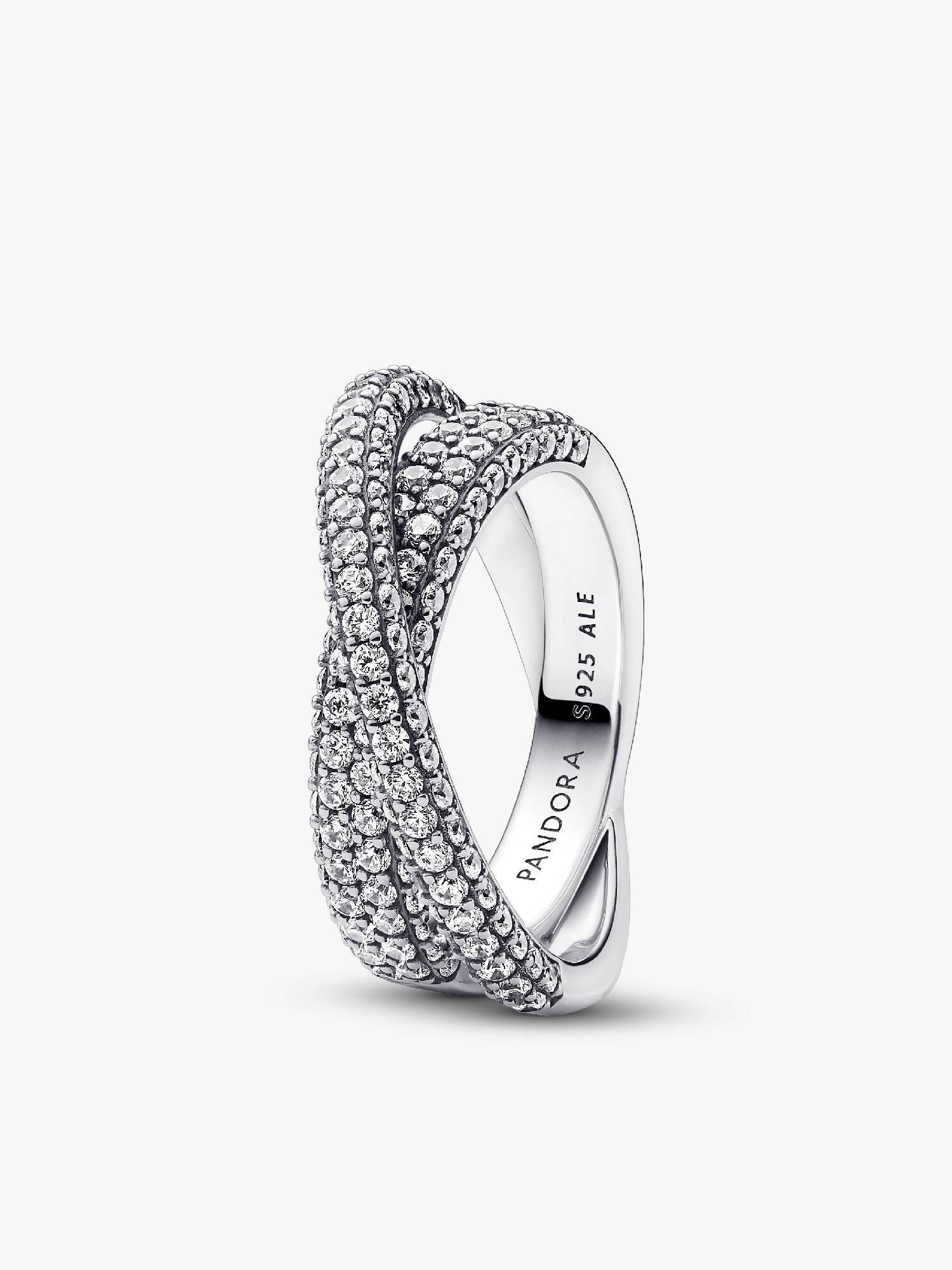 Anillo Doble Banda Cruzada en Pavé